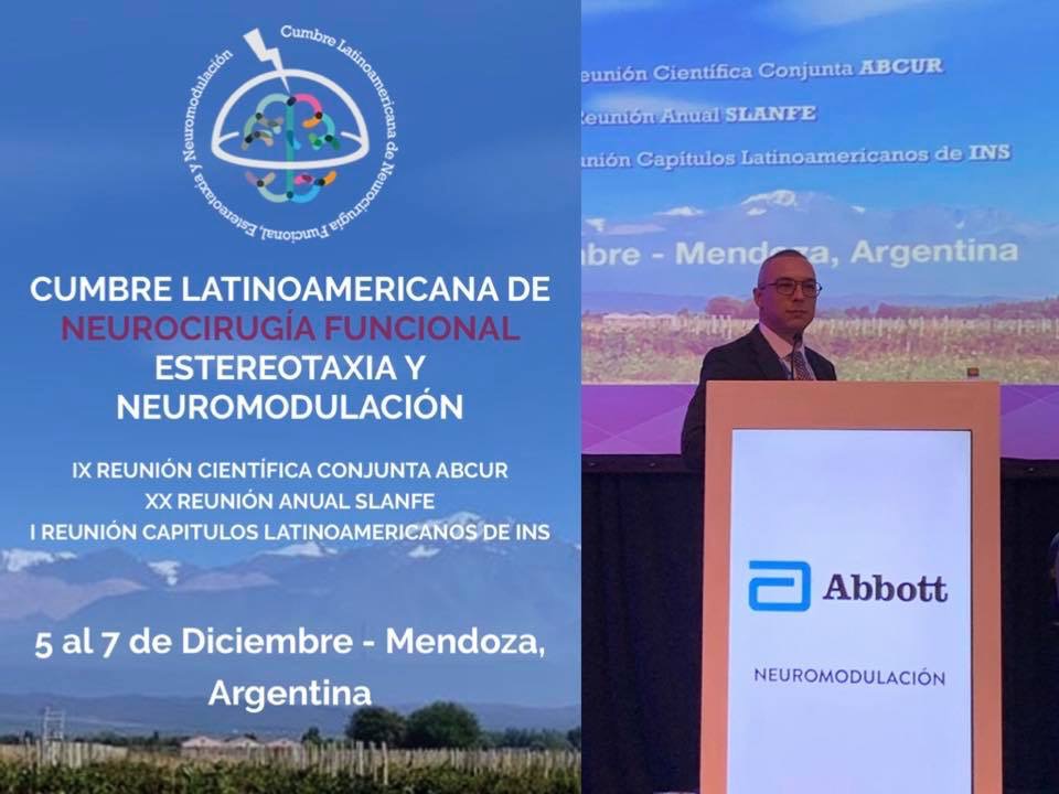 Dr. Bernardo de Monaco em palestra durante o Congresso Latinoamericano de Neurocirurgia Funcional e Estereotaxia em Mendoza, Argentina, dezembro de 2019